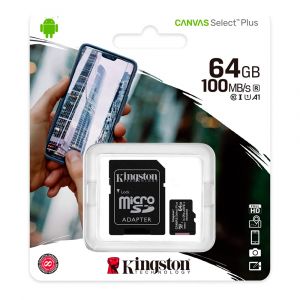 Tarjeta de Memoria KINGSTON 64Gb MicroSD 100Mb/s con Adaptador 