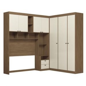 Mueble de Dormitorio Matrimonial SANTOS ANDIRÁ Lugano con Espejo Jatobá/Areia